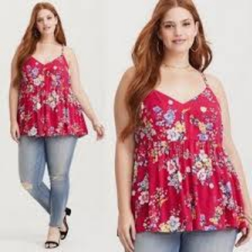 🌸 Torrid Pink Floral Challis Babydoll Cami